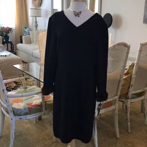 Stunning black crêpe dress with mink cuffs